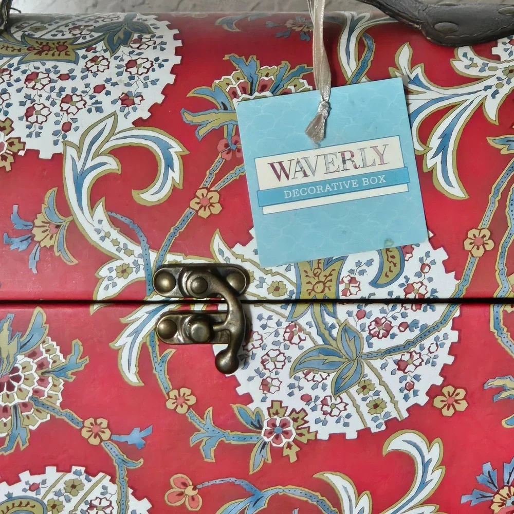 Waverly Red Paisley Floral Decorative Storage Box Trunk with Handle Latch NWT